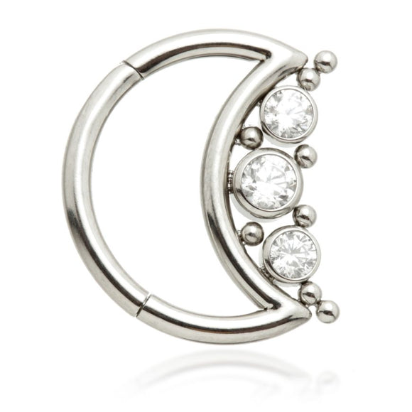 Titanium Triple Jewelled with Beads Moon Ring JEWELLERY ONLY