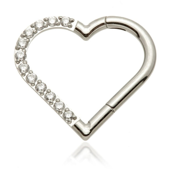 Titanium Heart Shaped Gem Hinged Ring JEWELLERY ONLY