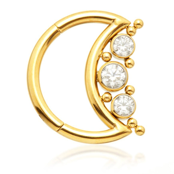 Zircon Gold Titanium Triple Jewelled with Beads Moon Ring JEWELLERY ONLY