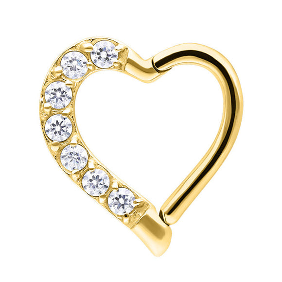 PIERCING WITH Gold Multi Gem Hinged Daith Heart Ring