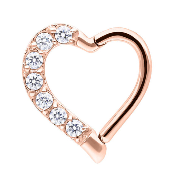 PIERCING WITH Rose Gold Multi Gem Hinged Daith Heart Ring